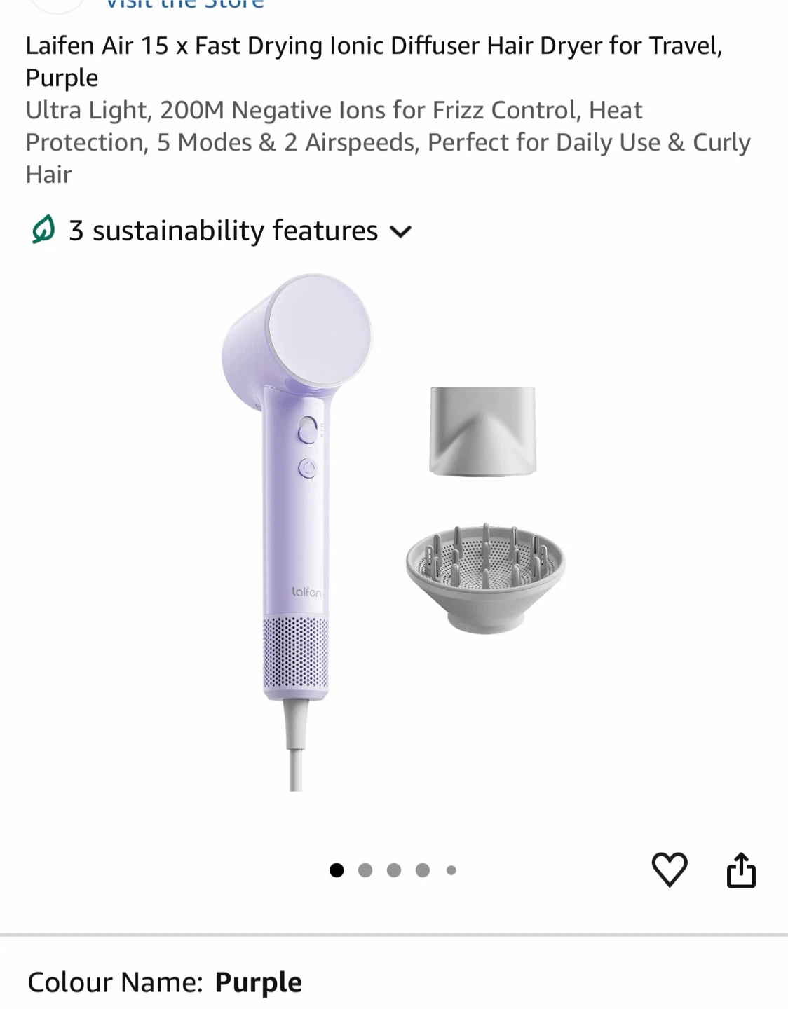 Laifen Air 15 x Fast Drying Ionic Hair Dryer - Purple