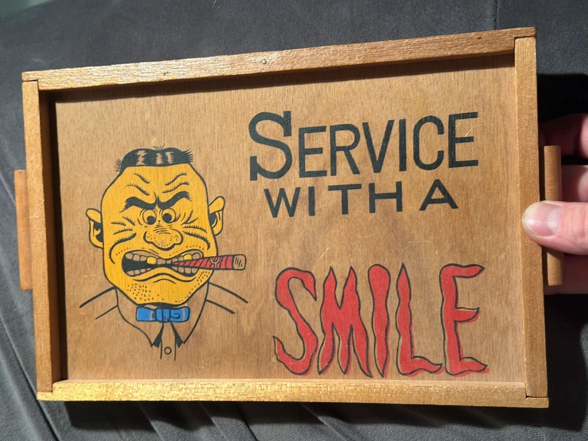 Vintage Wood Bar Tray Service With A Smile