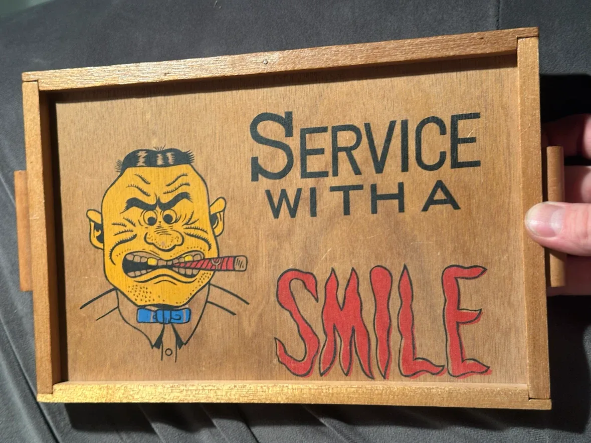 Vintage Wood Bar Tray Service With A Smile