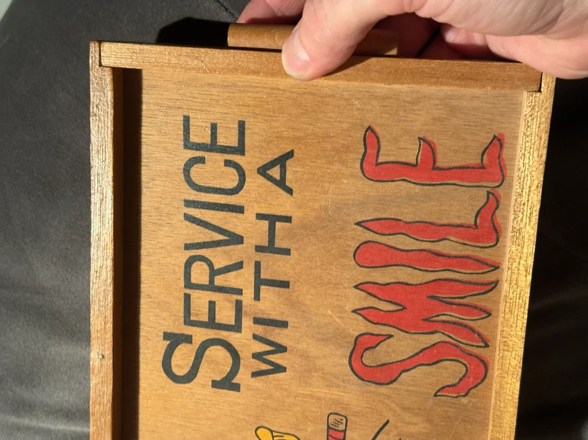 Vintage Wood Bar Tray Service With A Smile - photo 3