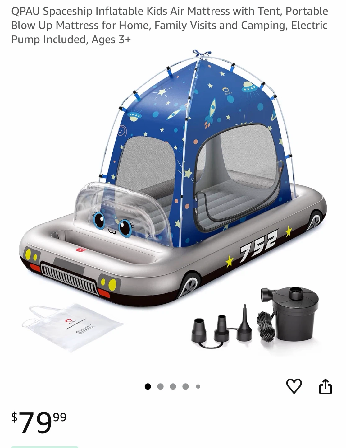 QPAU Spaceship Inflatable Kids Air Mattress with Tent