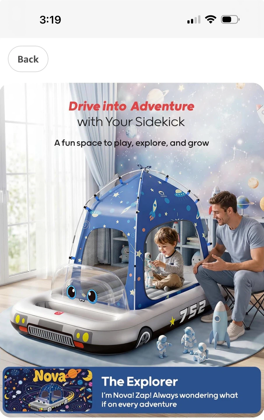 QPAU Spaceship Inflatable Kids Air Mattress with Tent - photo 3