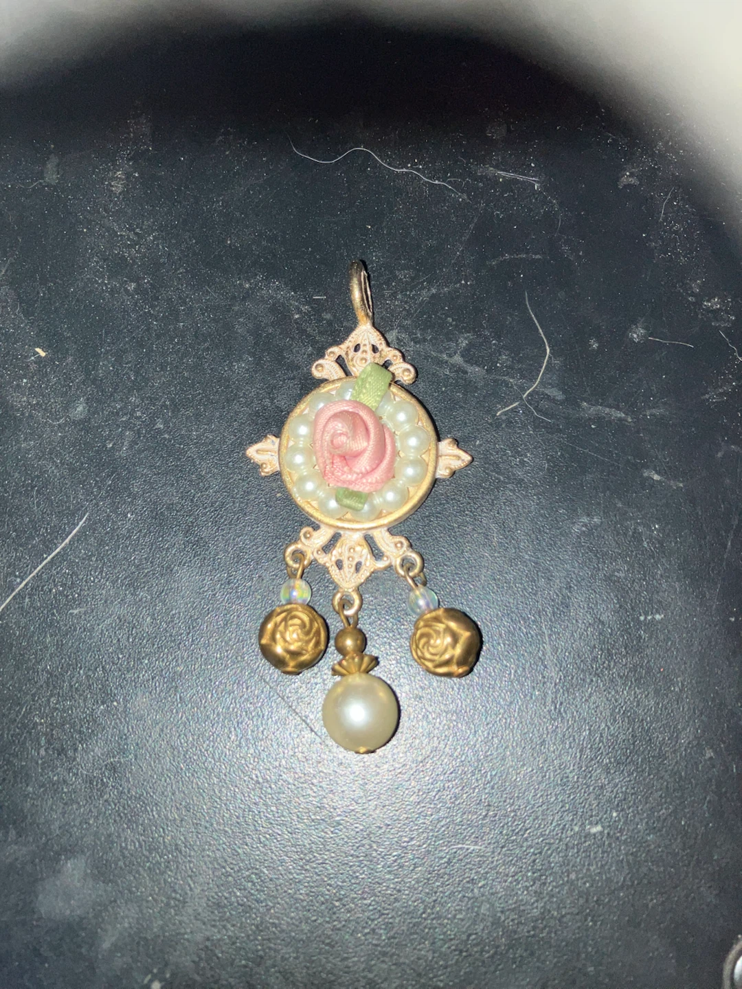 Vintage Rose and Pearl Charm Pendant