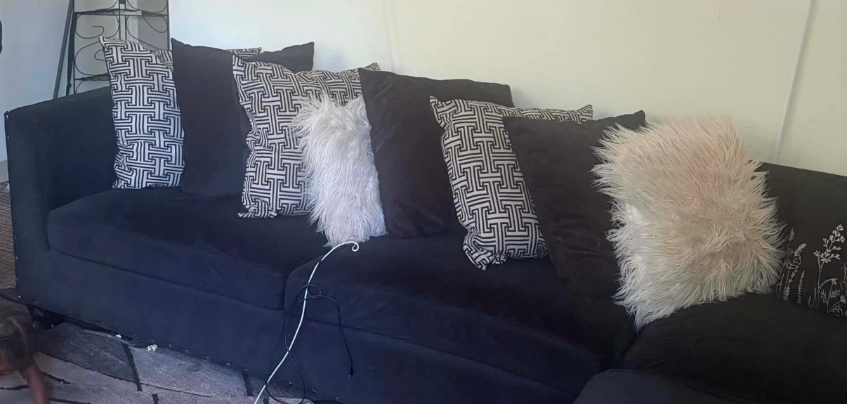 Black Velvet Sectional Sofa with Decorative Pillows - photo 2