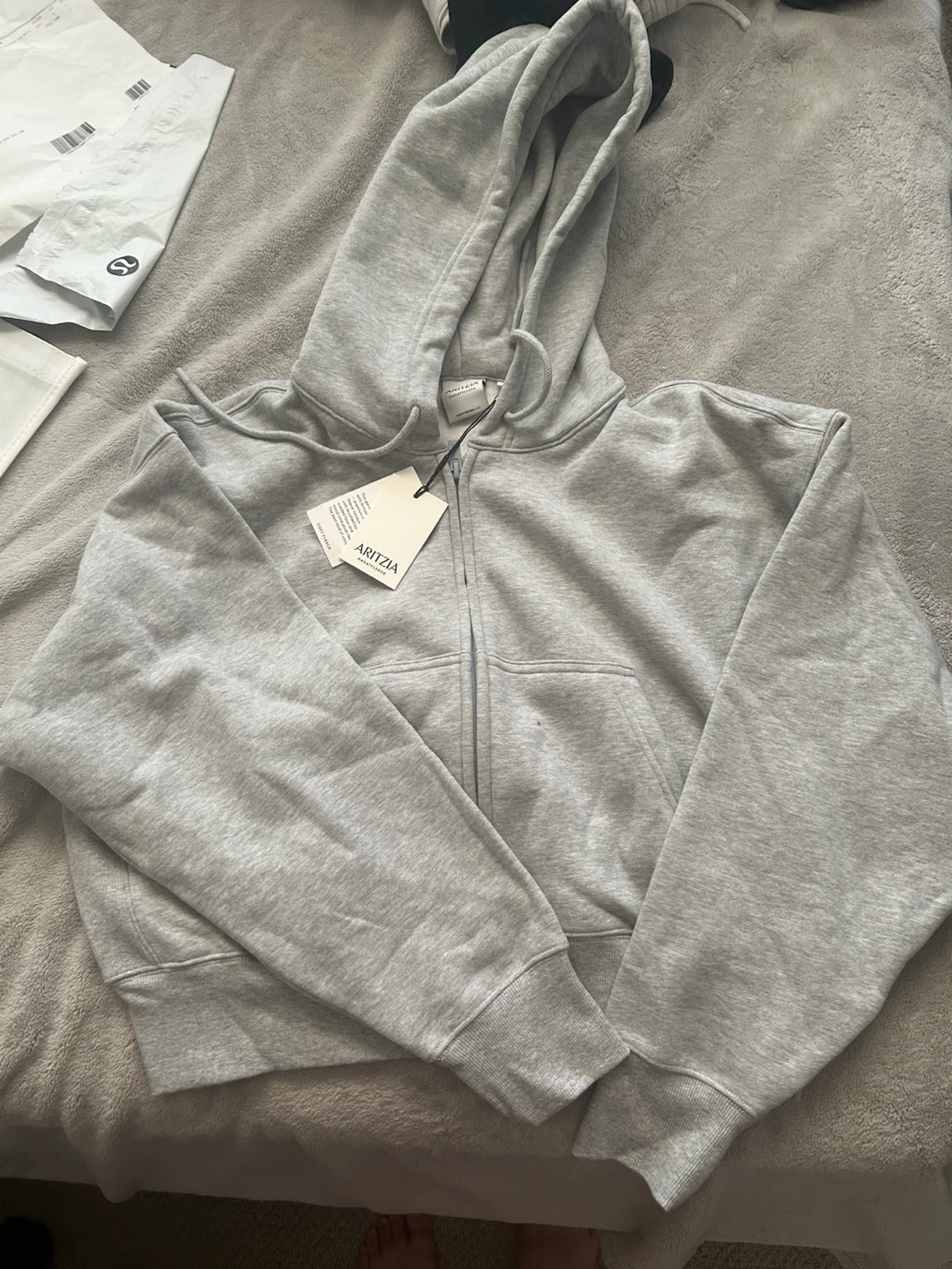 Aritzia Boyfriend Fit Zip-Up Hoodie M/M Heather Chrome