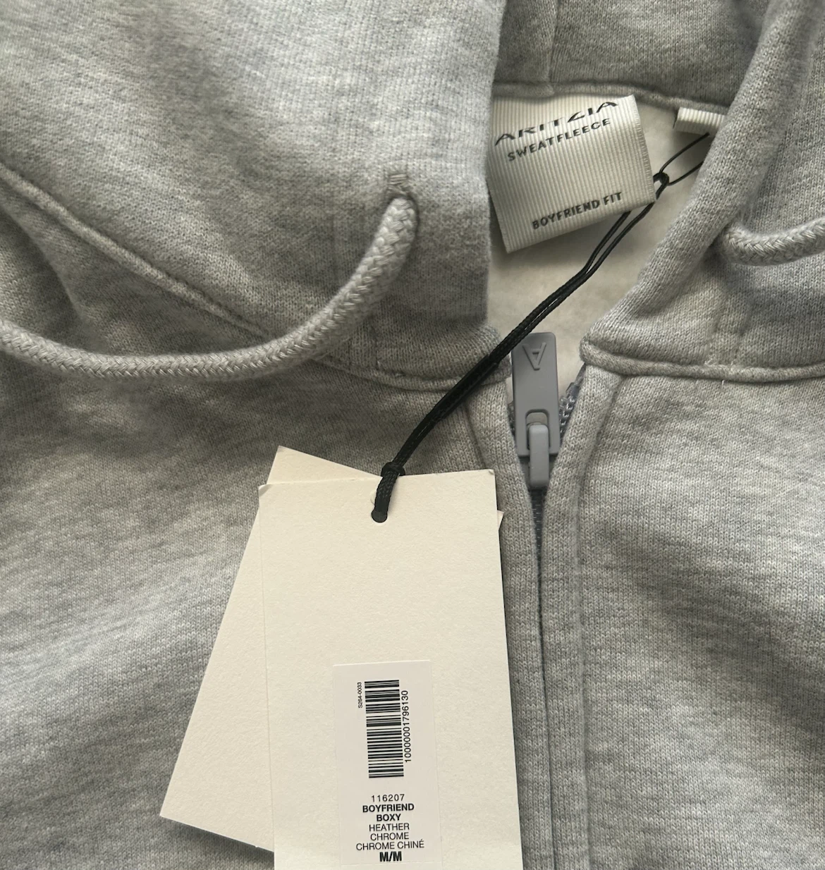 Aritzia Boyfriend Fit Zip-Up Hoodie M/M Heather Chrome - photo 2