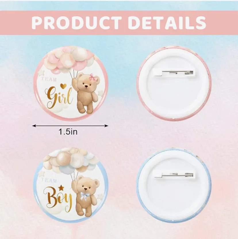 Gender Reveal Buttons - "Team Girl" & "Team Boy" - photo 2