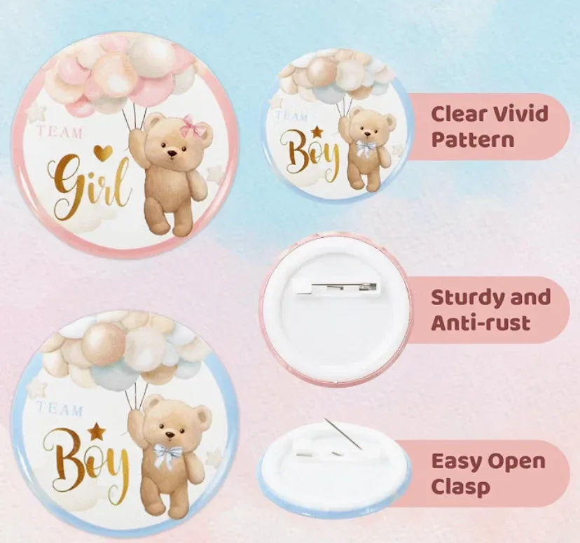 Gender Reveal Buttons - "Team Girl" & "Team Boy" - photo 3