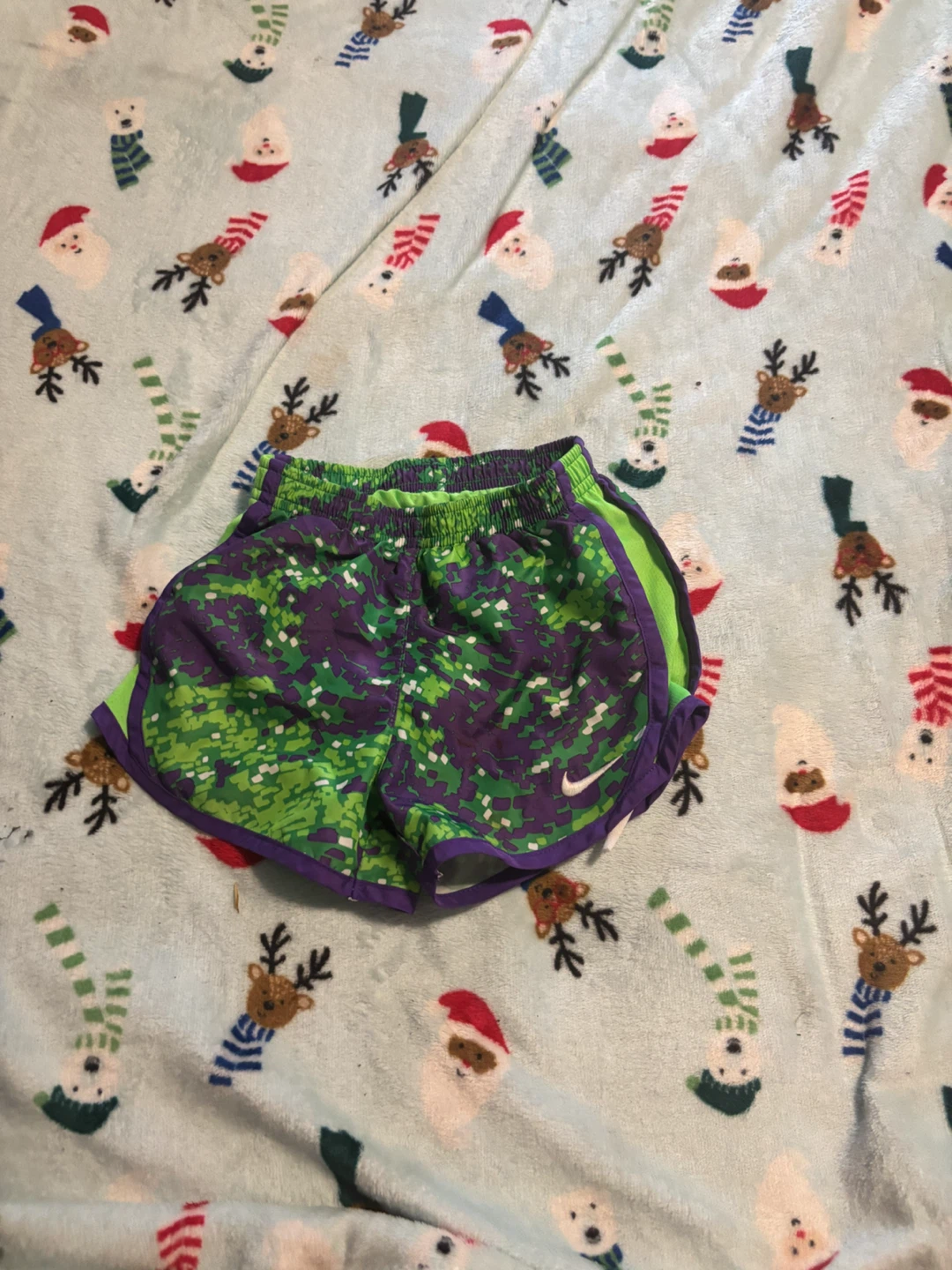 Nike Kids Running Shorts Green/Purple Size 4-XS