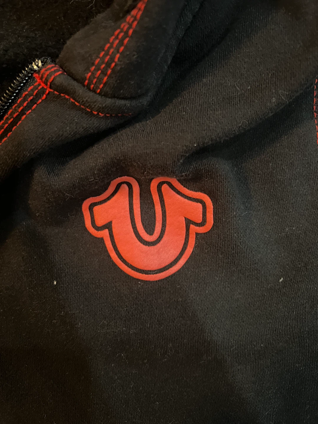 True Religion Black Hoodie with Red Stitching - Size L/G - photo 3