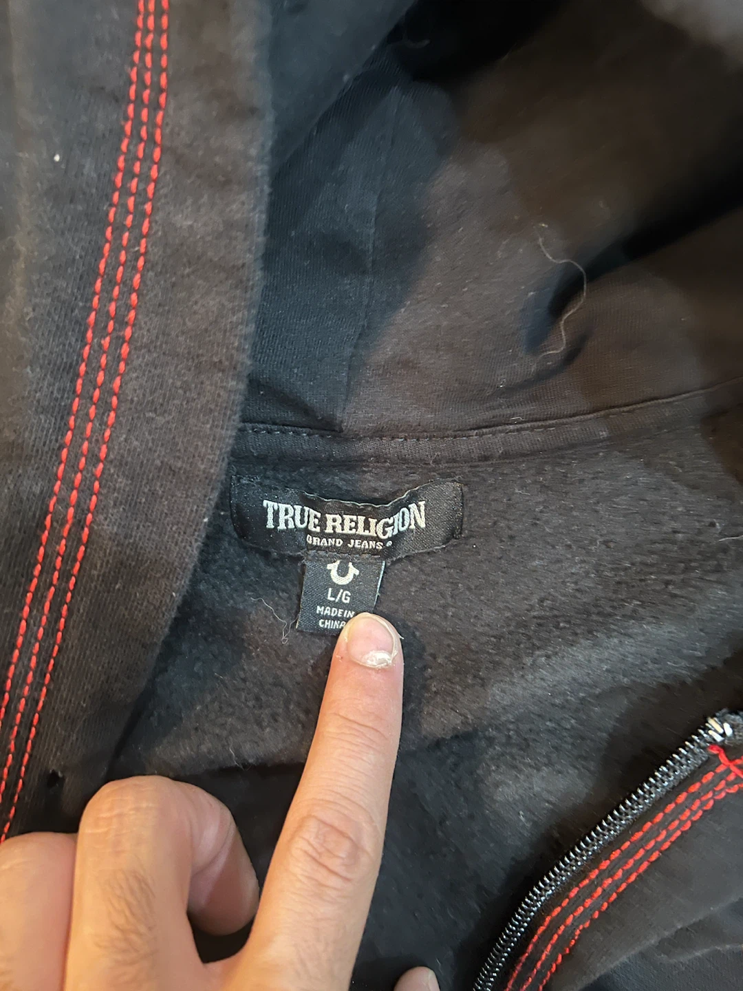 True Religion Black Hoodie with Red Stitching - Size L/G - photo 4
