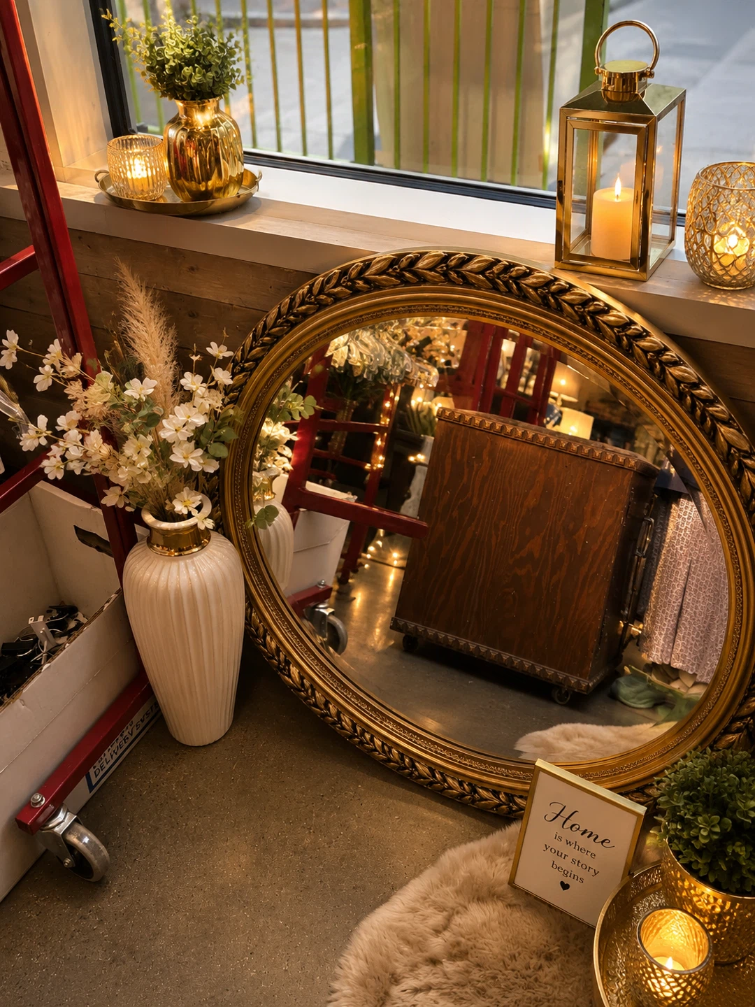 Oval Wall Mirror with Ornate Gold Frame