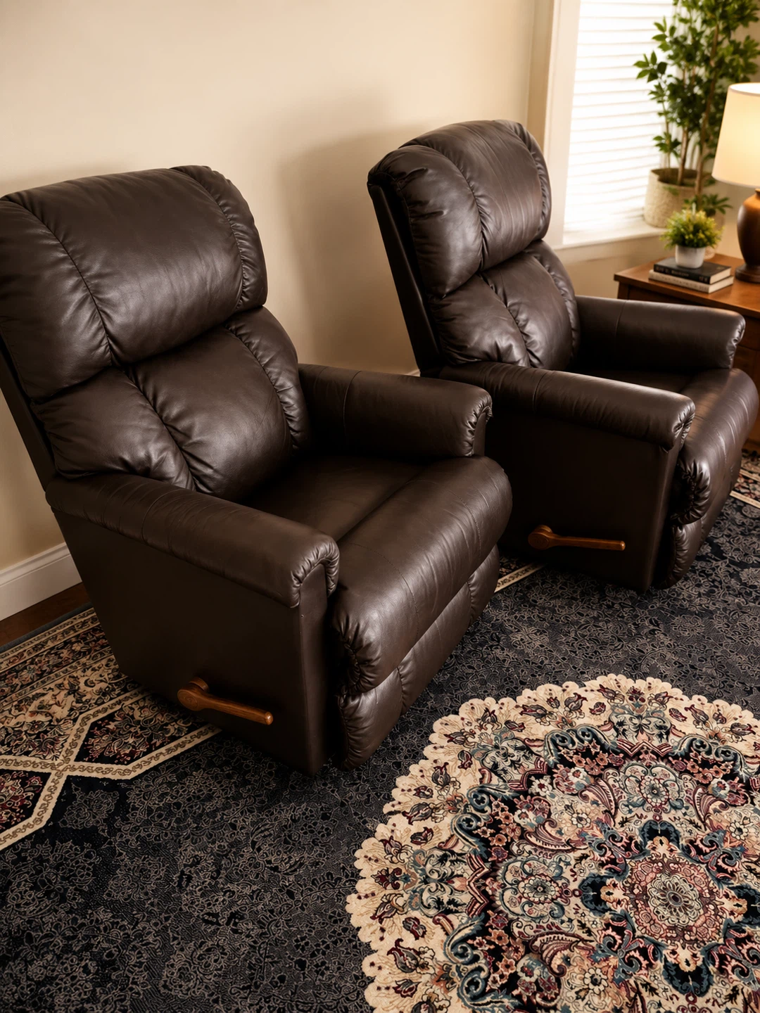 Lazyboy Brown Leather Recliner Chairs (Pair)