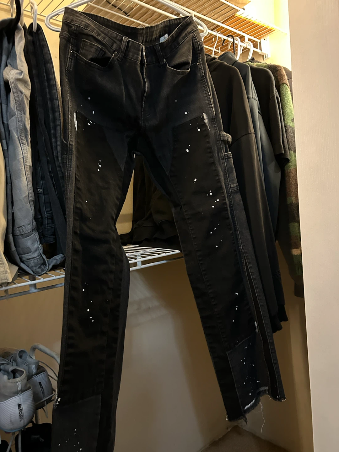 Black Denim Jeans with Paint Splatter