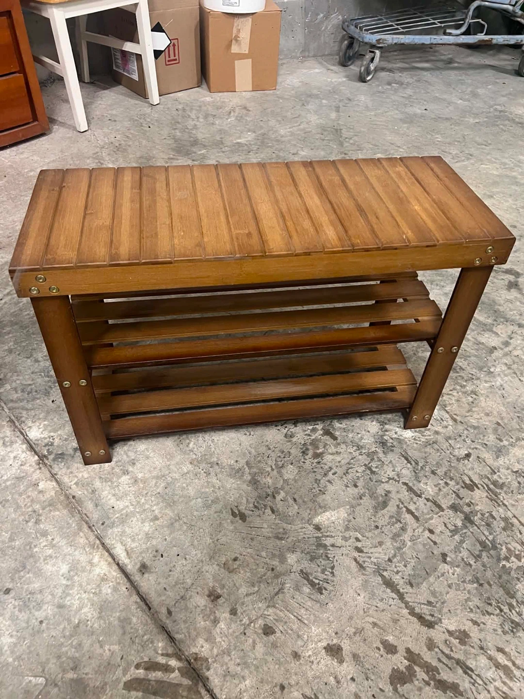 Wooden bench with two shelves - photo 2