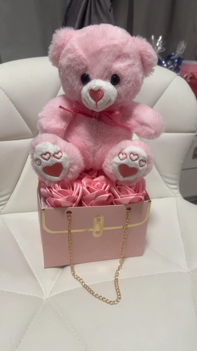 Pink Teddy Bear with Roses Gift Box