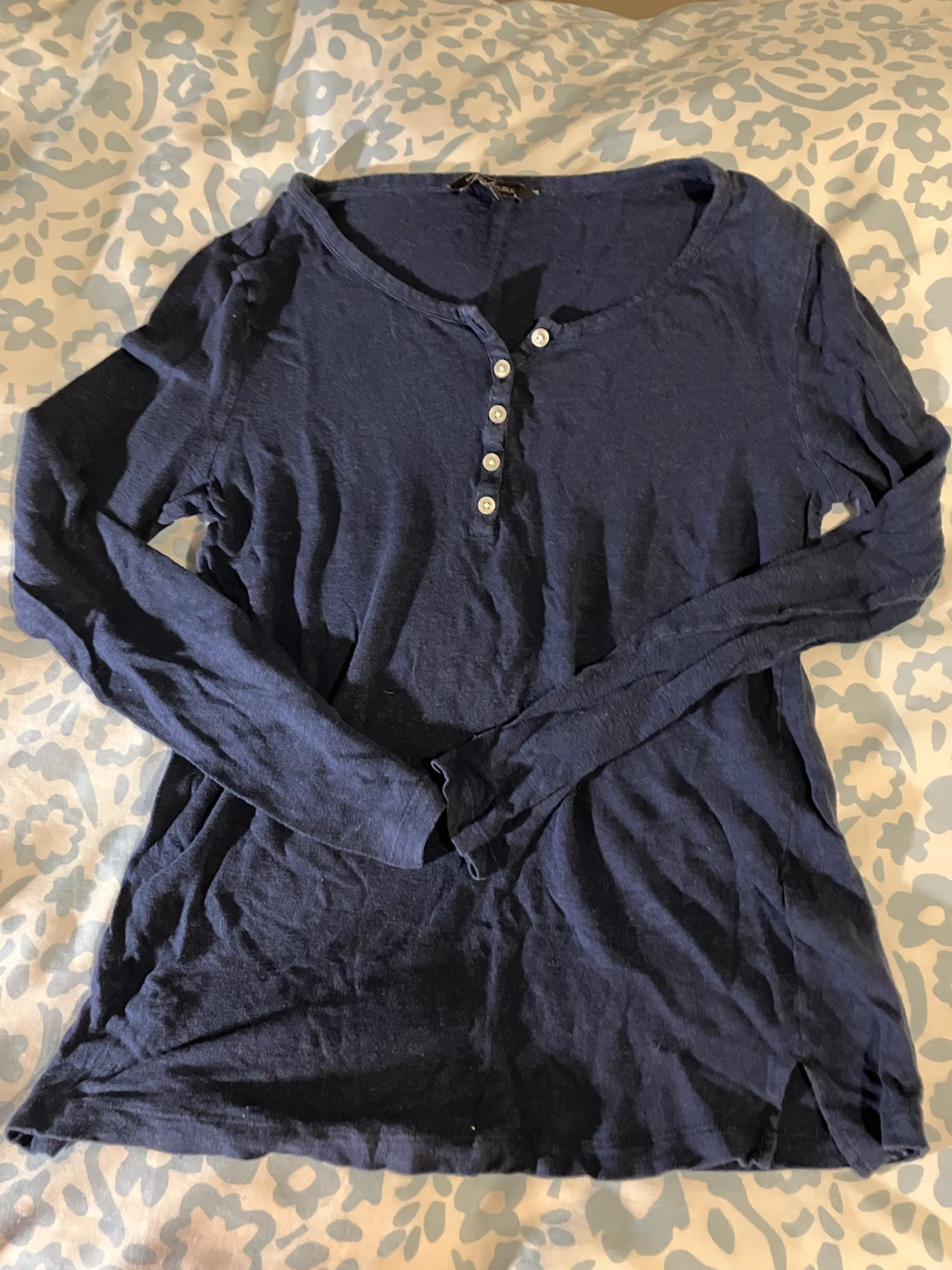 Navy Blue Long Sleeve Henley Shirt