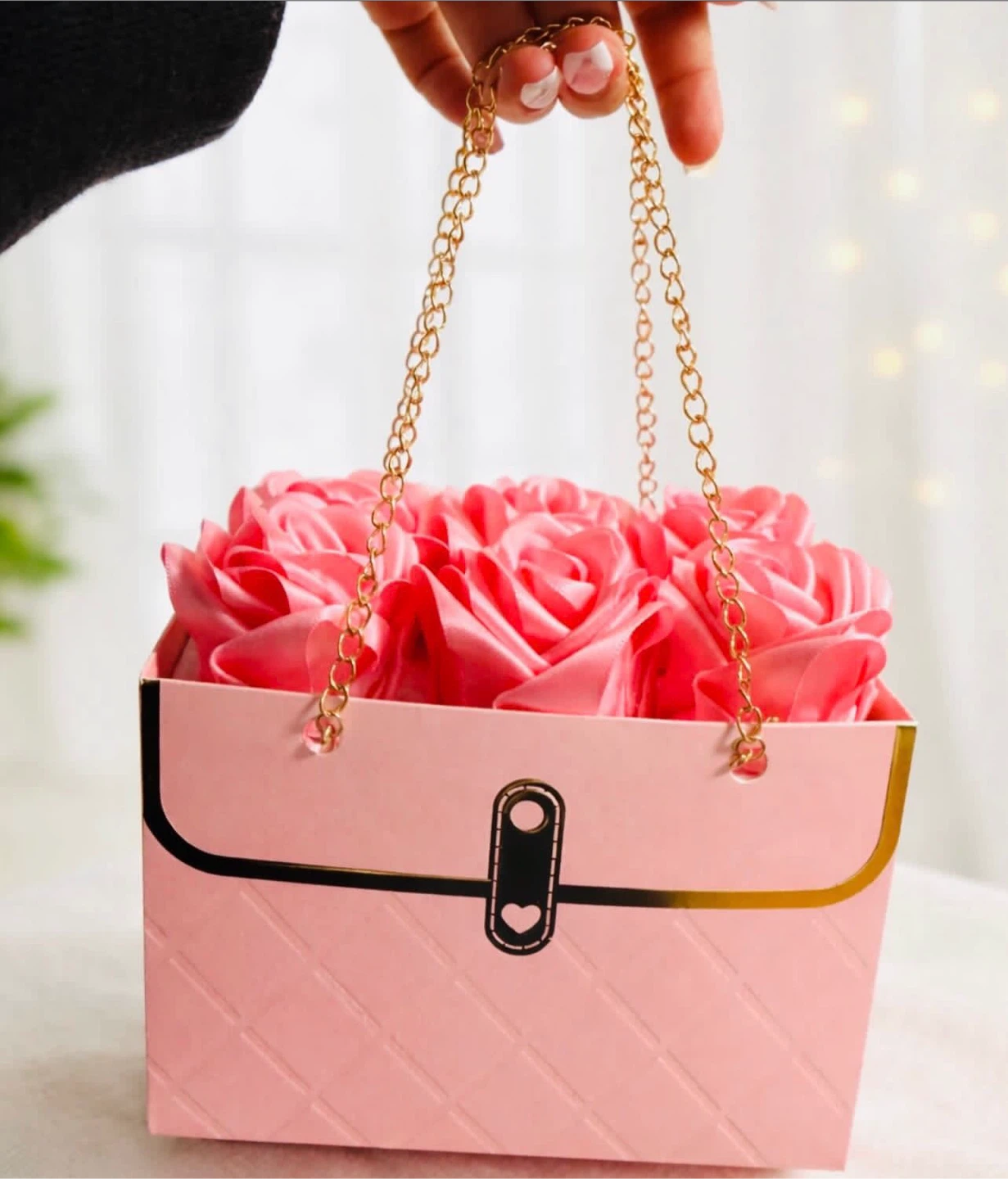 Pink Rose Flower Box Purse