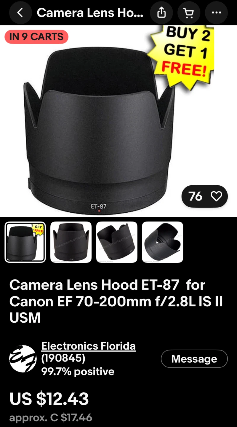 Canon ET-87 Lens Hood 70-200mm f/2.8L IS II USM - photo 3