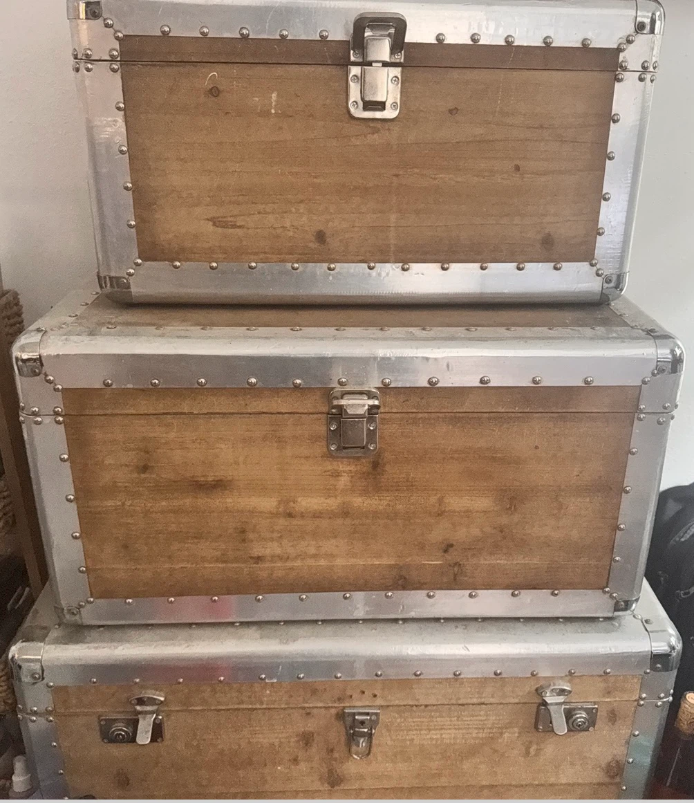 Vintage Wooden Trunk with Metal Accents