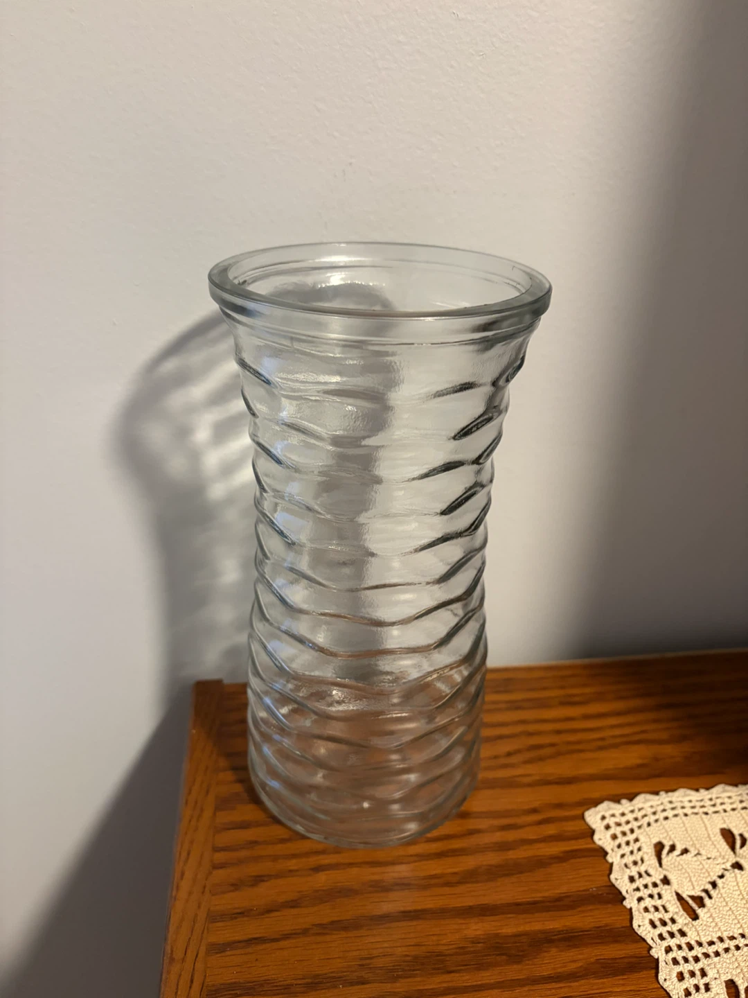 Clear Glass Vase with Ribbed Design