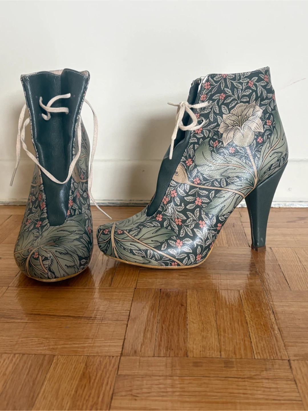 Floral Print Heeled Ankle Boots