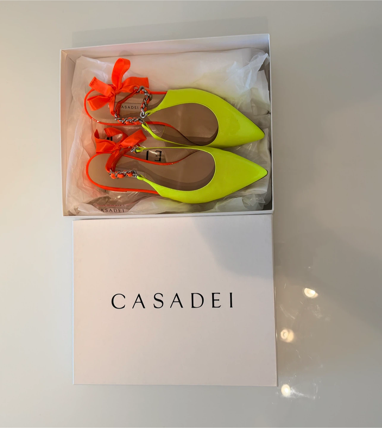 CASADEI Neon Pointed Toe Slingback Flats