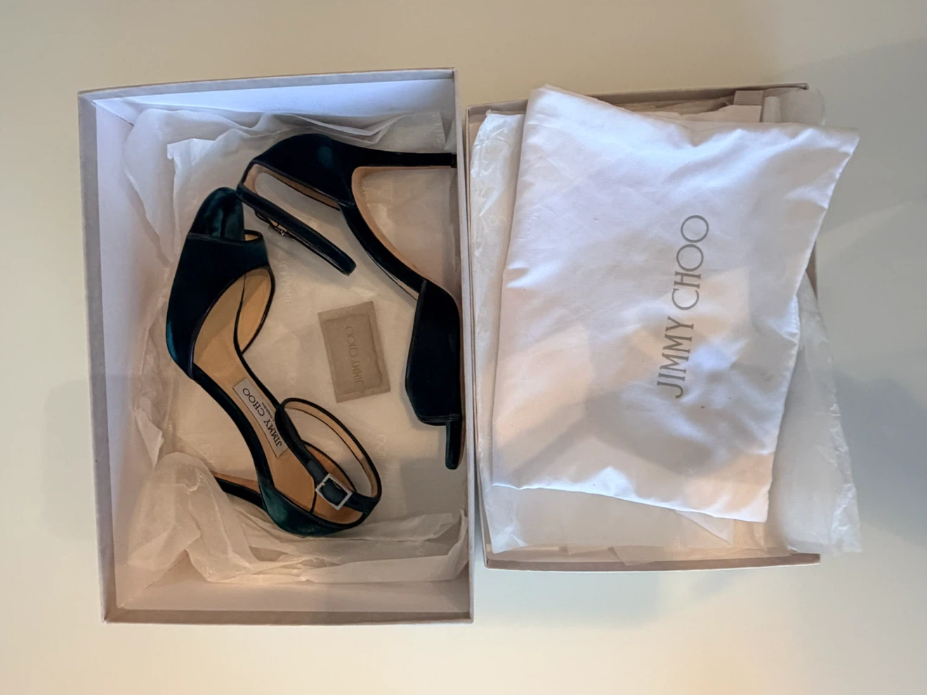 Jimmy Choo Green Velvet Heels with Ankle Strap