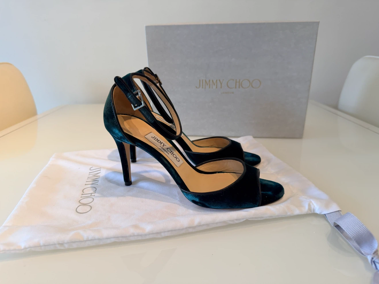 Jimmy Choo Green Velvet Heels with Ankle Strap - photo 2