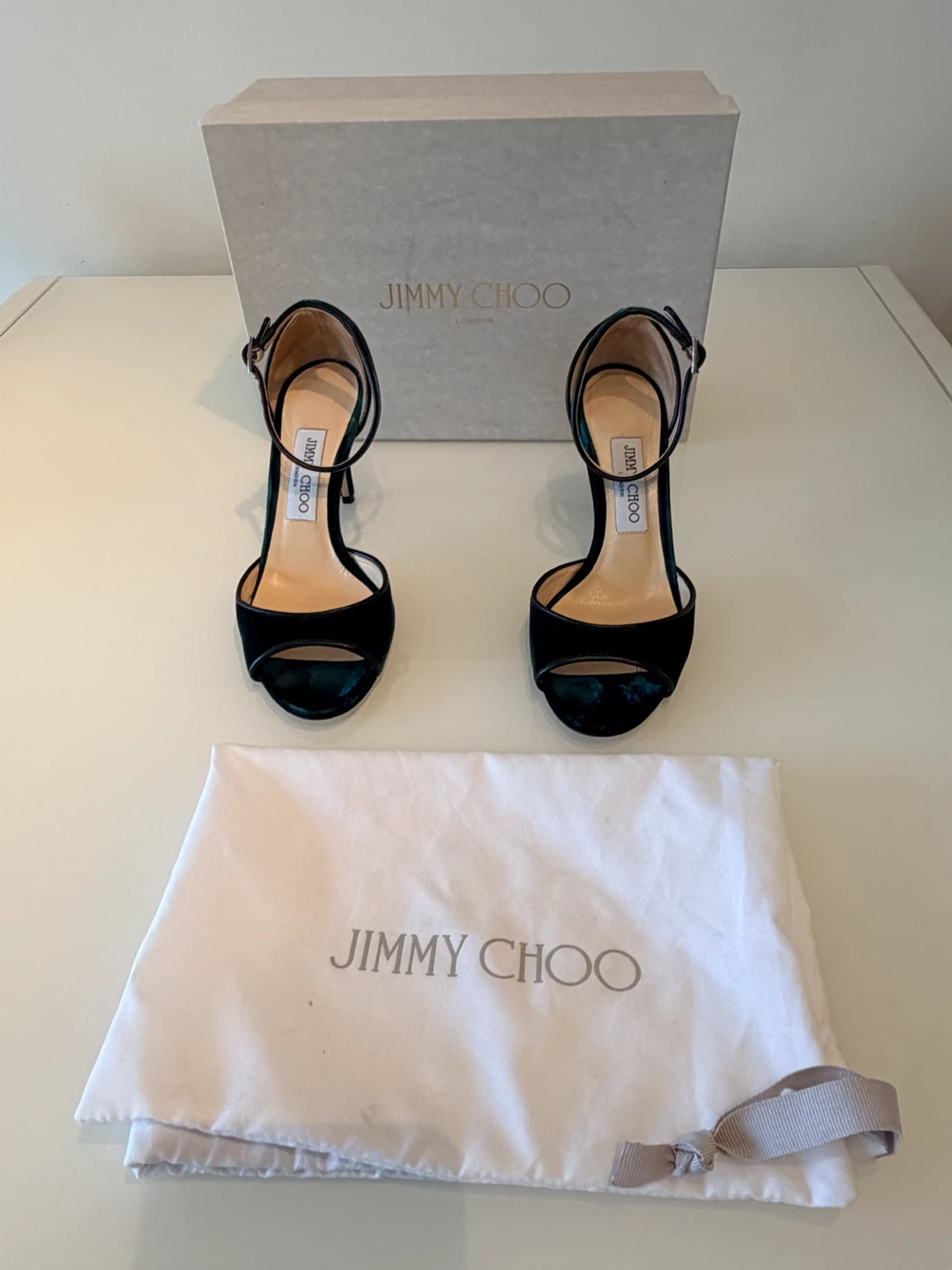 Jimmy Choo Green Velvet Heels with Ankle Strap - photo 3