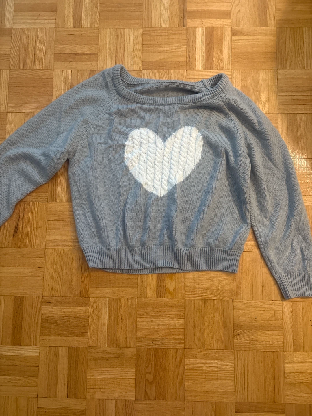 Light Blue Sweater with White Cable Knit Heart