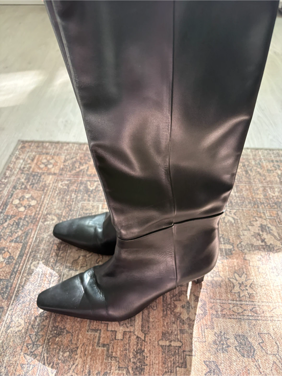 Massimo Dutti Black Leather Knee-High Boots Size 39