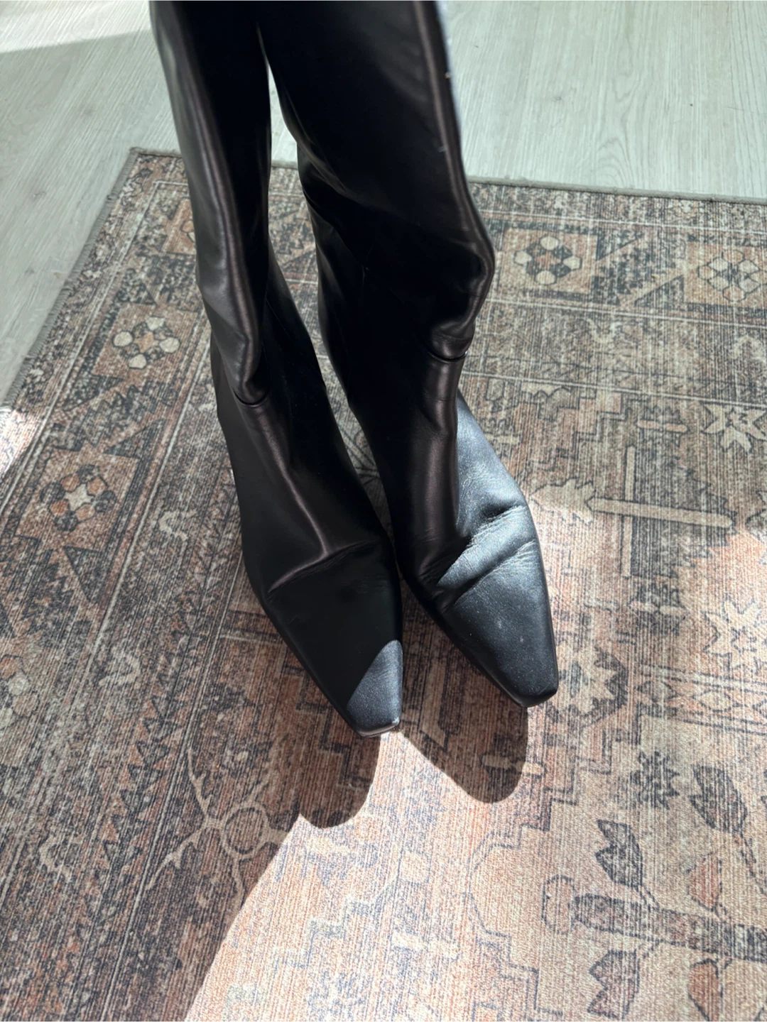 Massimo Dutti Black Leather Knee-High Boots Size 39 - photo 3