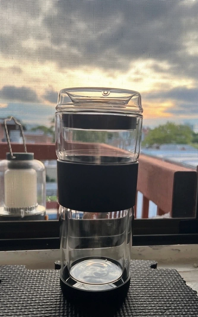 Cicike 14oz Double Walled Glass Coffee Tumbler with Glass Lid - photo 2