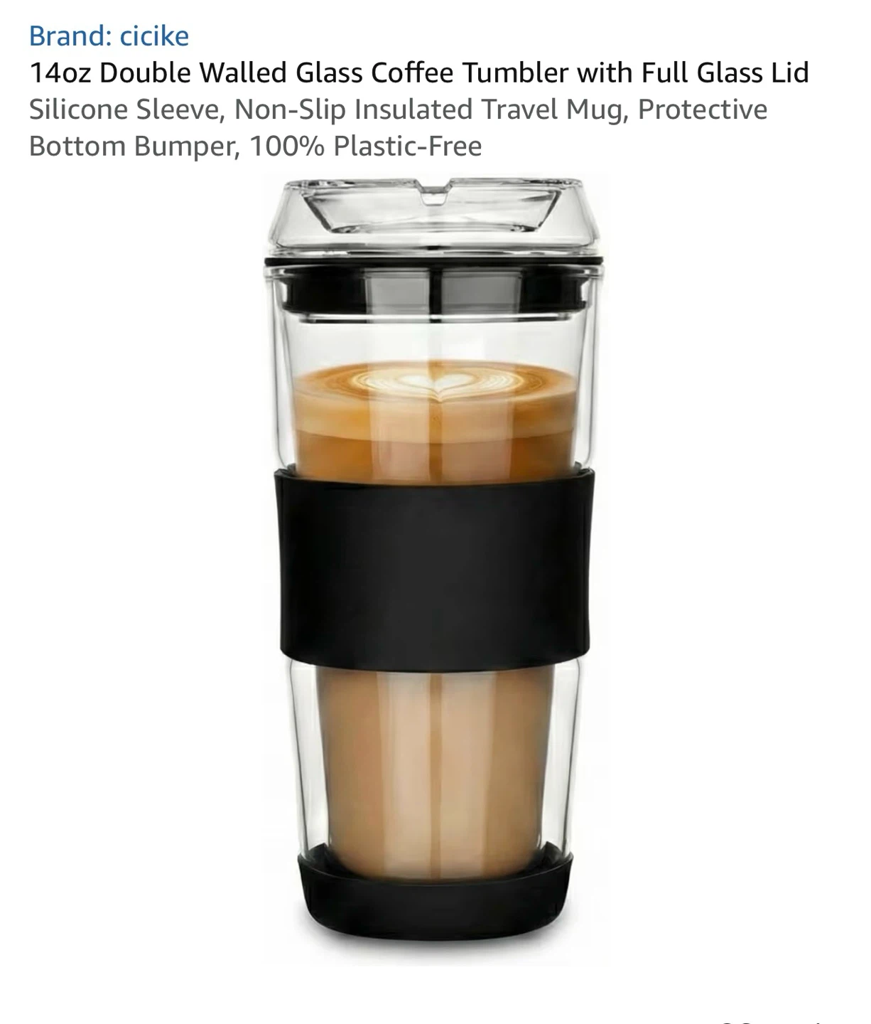 Cicike 14oz Double Walled Glass Coffee Tumbler with Glass Lid - photo 4