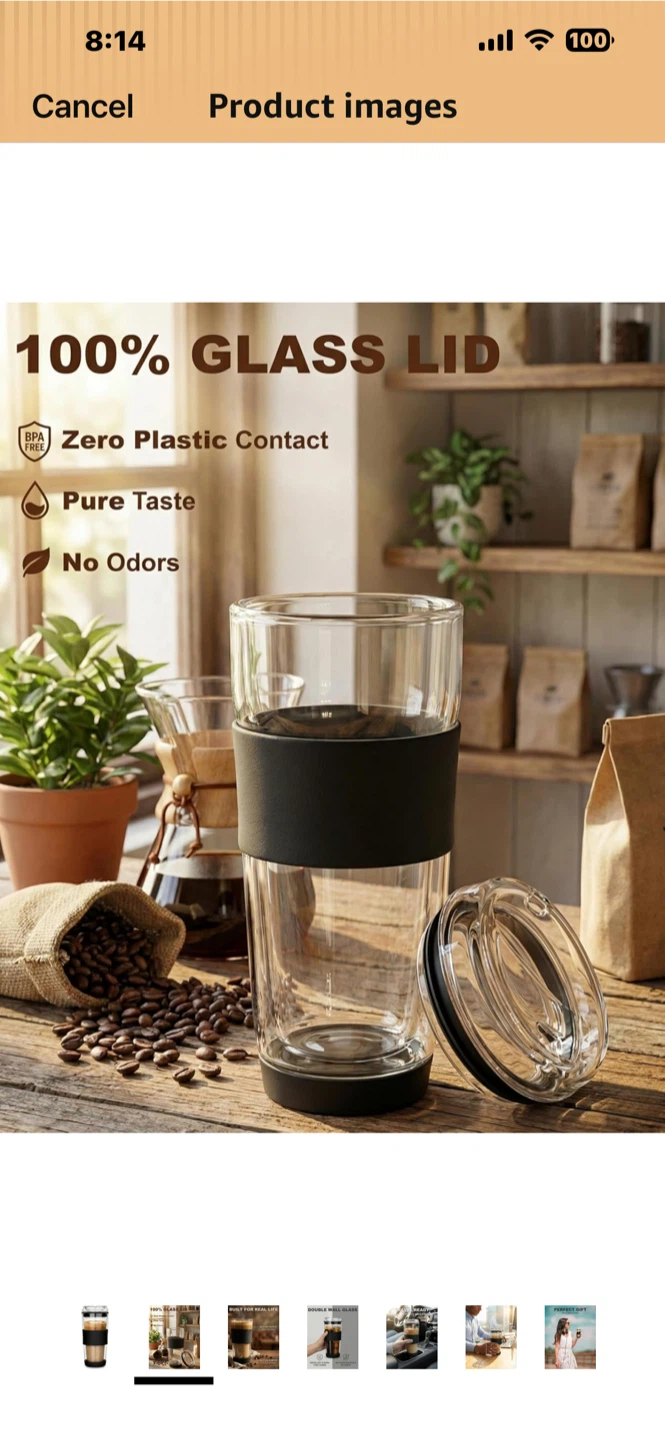Cicike 14oz Double Walled Glass Coffee Tumbler with Glass Lid - photo 5