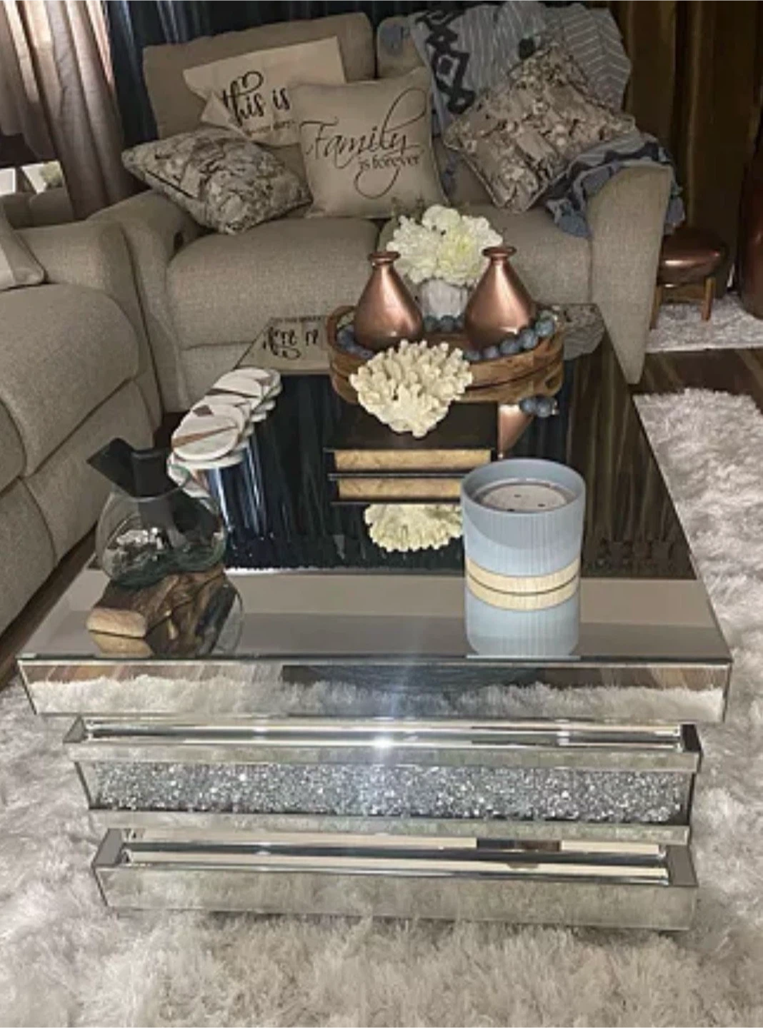 Bob’s Furniture Glamour Mirrored Coffee Table Couch Table - photo 3