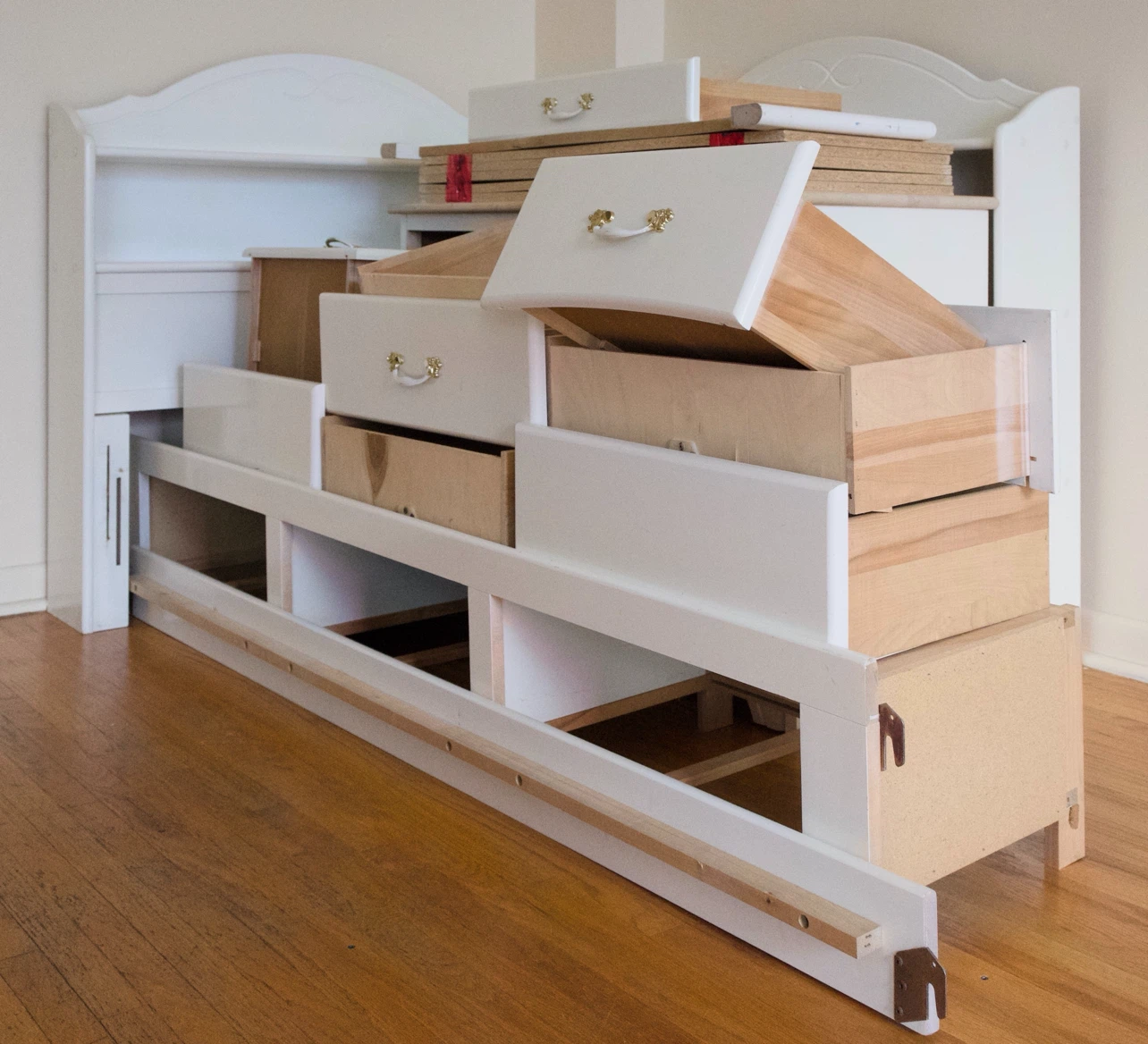 White Wood Bedroom Furniture Set - Headboard, Nightstand, Desk - photo 5