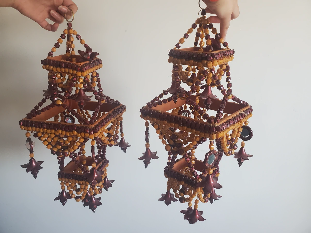 Set of 2 Hanging Lanterns with Beads and Charms
