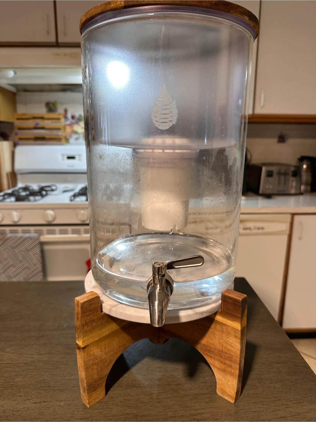Invigorated  Glass Water Dispenser with Wooden Lid and Stand