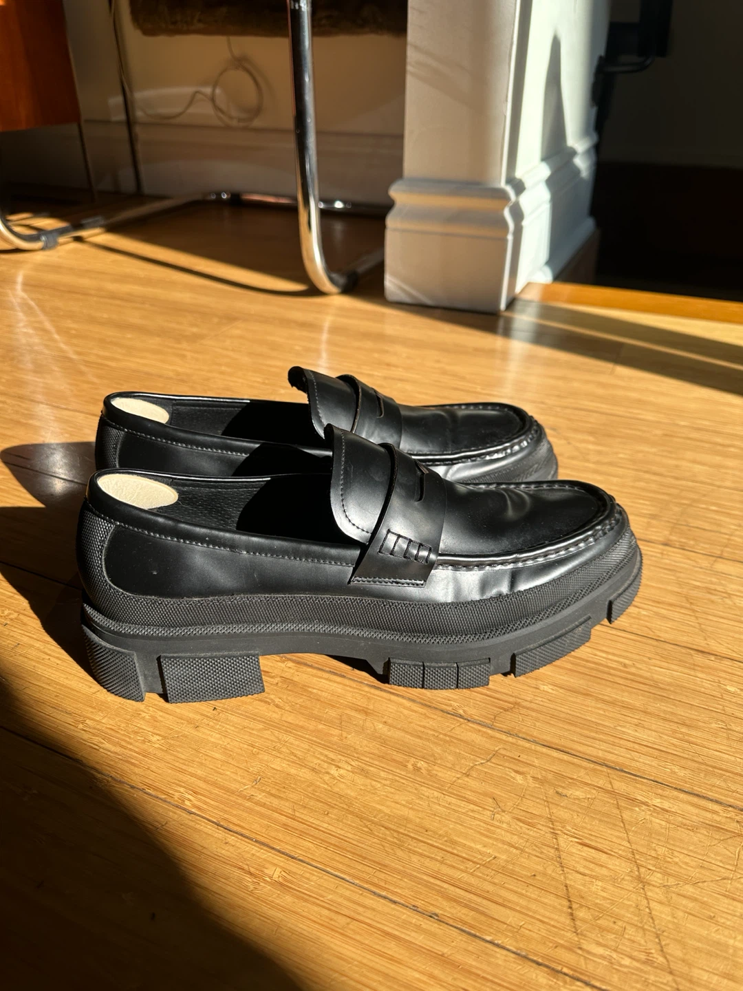 MEN SIZE 11/44 ITENSI ITALIAN BLACK LEATHER CHUNKY PENNY LOAFER