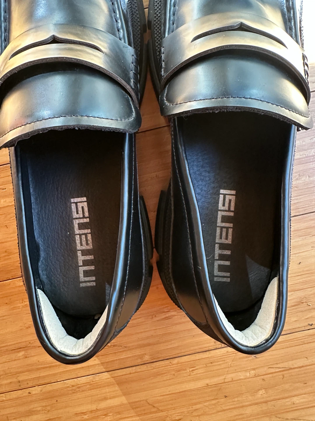 MEN SIZE 11/44 ITENSI ITALIAN BLACK LEATHER CHUNKY PENNY LOAFER - photo 2