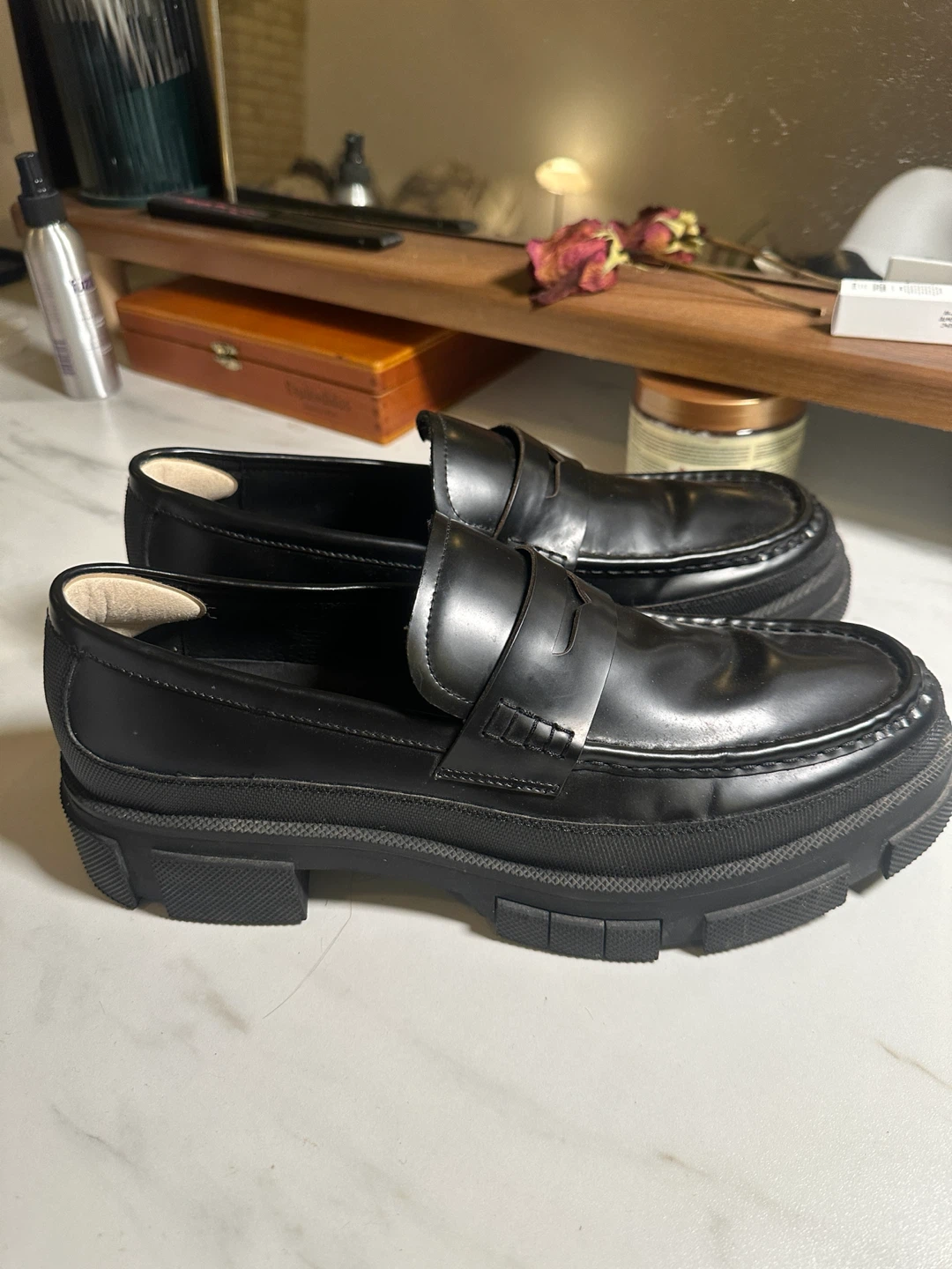 MEN SIZE 11/44 ITENSI ITALIAN BLACK LEATHER CHUNKY PENNY LOAFER - photo 3