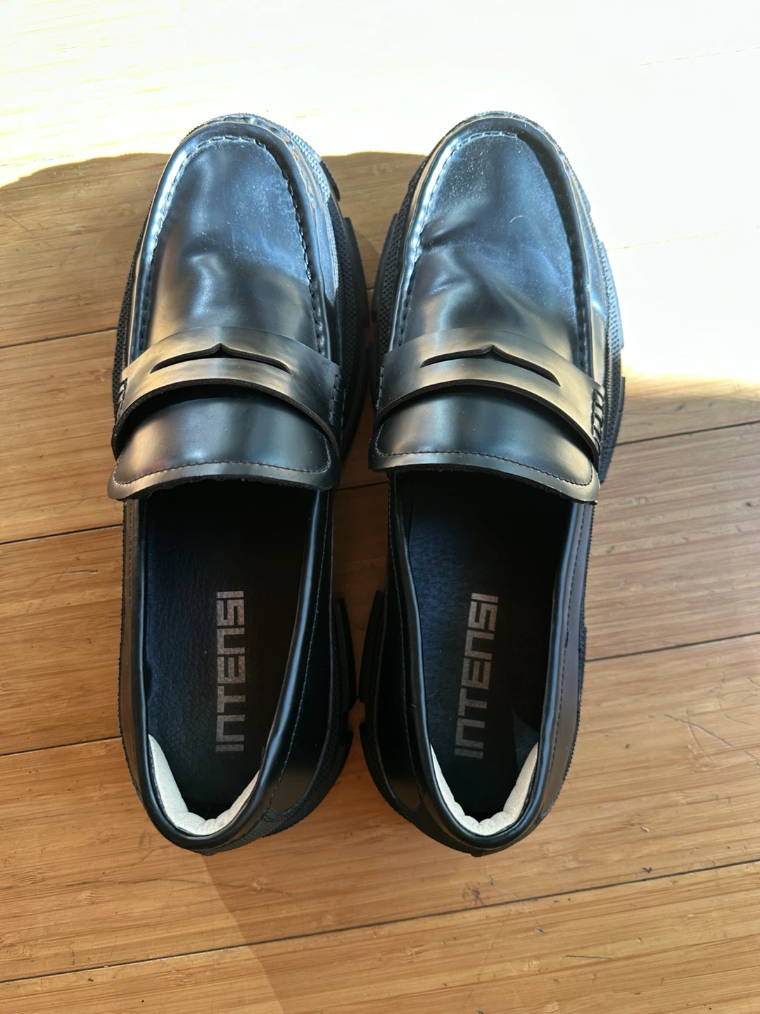 MEN SIZE 11/44 ITENSI ITALIAN BLACK LEATHER CHUNKY PENNY LOAFER - photo 5