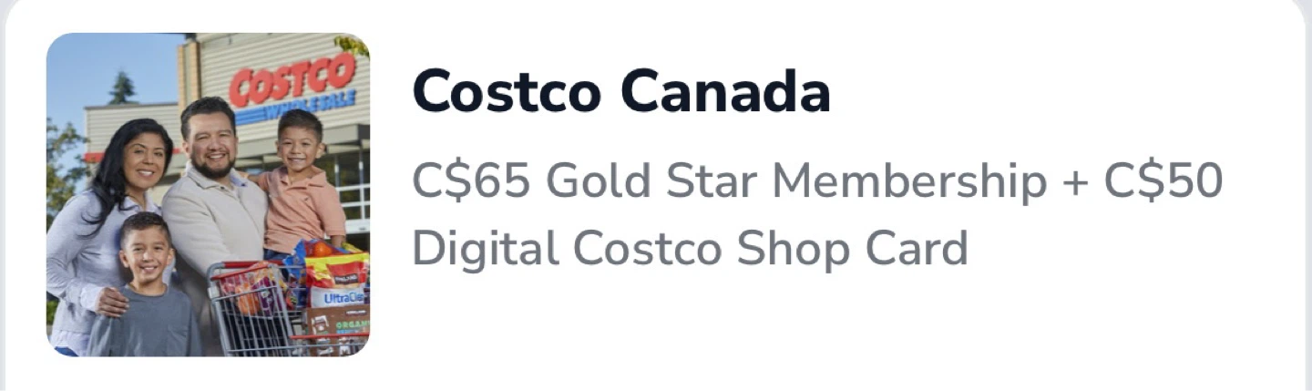 Costco Canada C$65 Gold Star Membership + C$50 Digital Shop Card