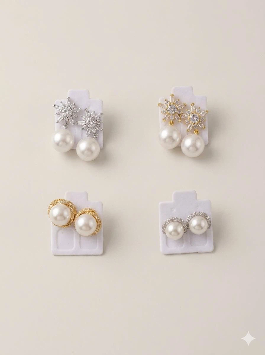 Set of 4 Pearl and Crystal Earrings