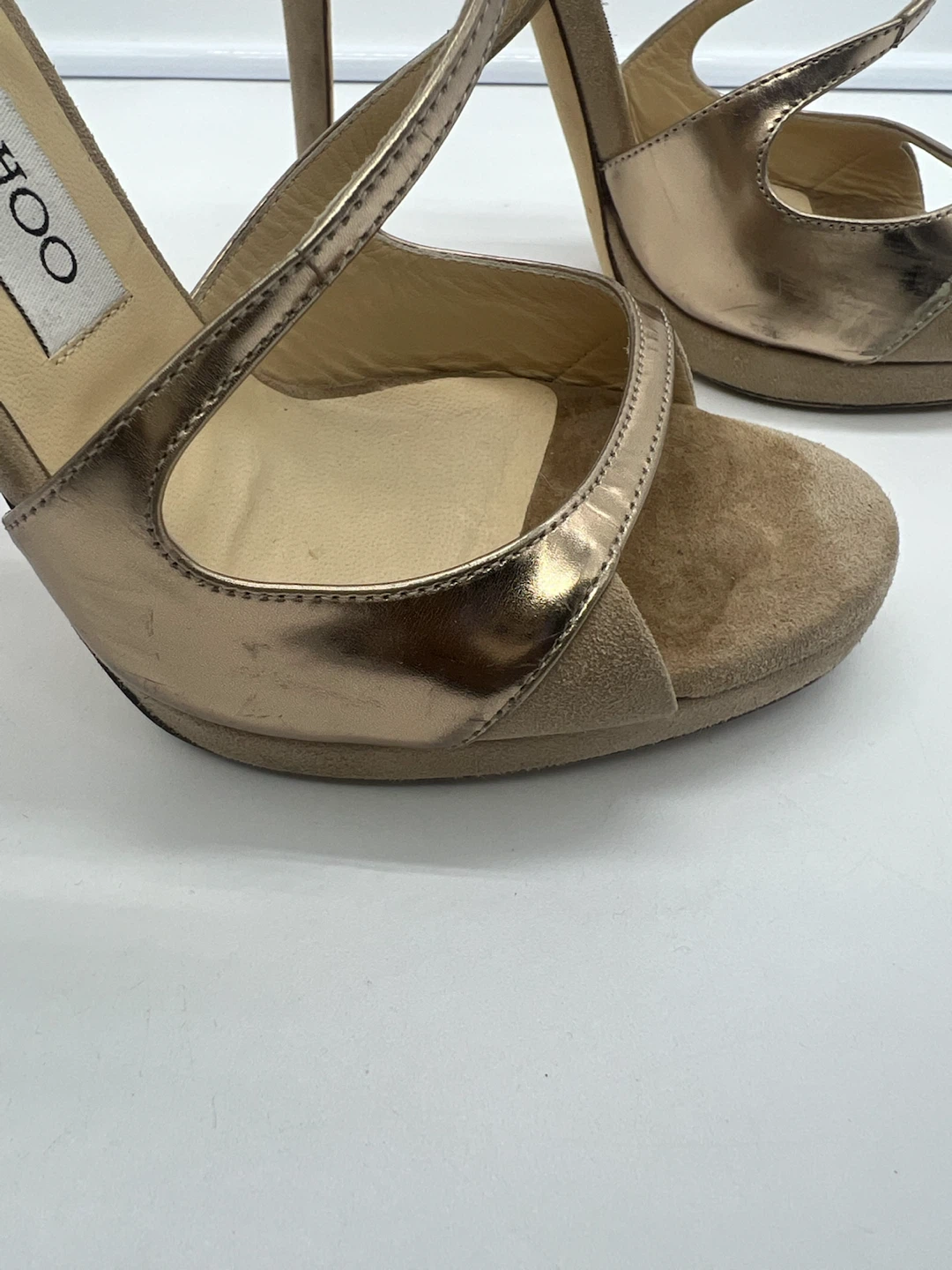 JIMMY CHOO Fancie 120 Metallic Gold Champagne Suede High Heel 36 - photo 2