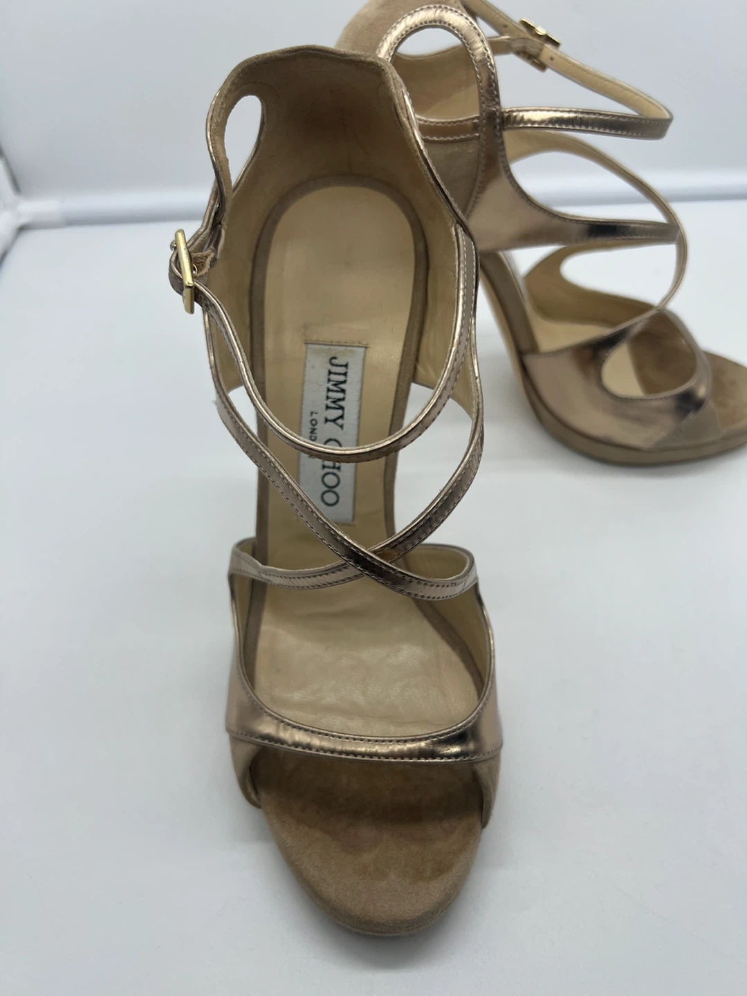 JIMMY CHOO Fancie 120 Metallic Gold Champagne Suede High Heel 36 - photo 3