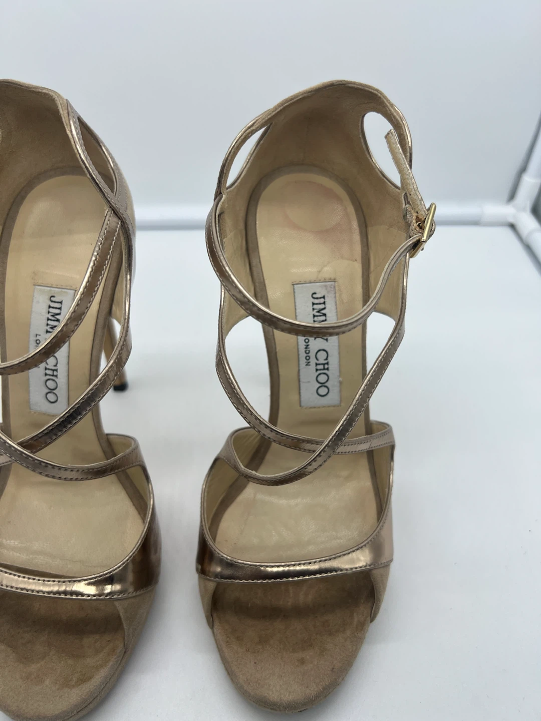 JIMMY CHOO Fancie 120 Metallic Gold Champagne Suede High Heel 36 - photo 5