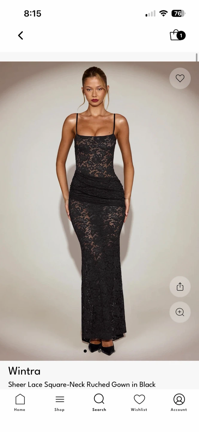 Oh Polly Wintra Sheer Lace Square-Neck Gown in Black - photo 3